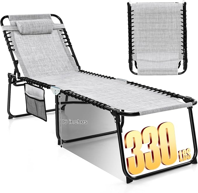 GYMAX Lounge Chairs for Outside, Extra High Folding Beach Tanning Lounger by GYMAX