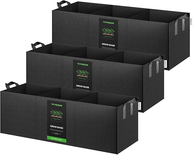 VIVOSUN 3-Pack 3-Grid 20 Gallon Grow Bags, Heavy Duty Square Plant Grow Pots by VIVOSUN