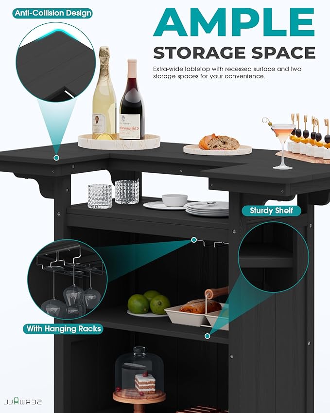 SERWALL Outdoor Bar Table, Patio Bar Cabinet - Image 4