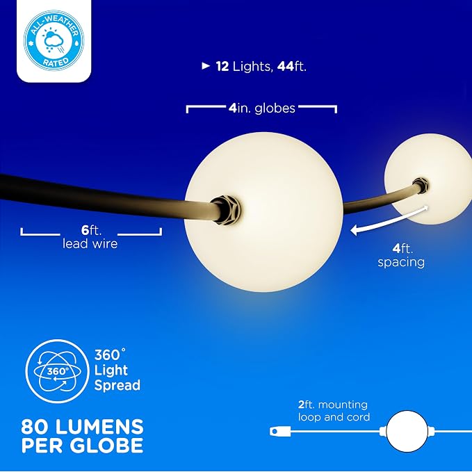 Enbrighten Globe Outdoor String Lights, 12 Large 4in Round Bulbs, 2700K Warm - Image 4