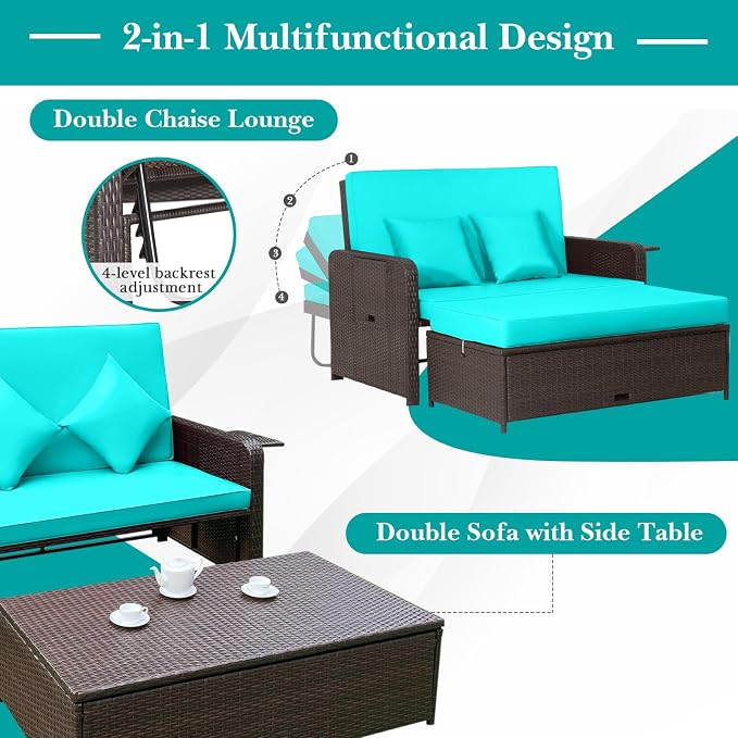 HAPPYGRILL Patio Rattan Wicker Daybed - Image 3