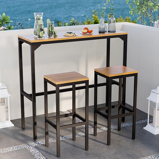 AECOJOY 3-Piece Outdoor Bar Set, Patio Bar Height Table and Chairs Set 47" - Image 7