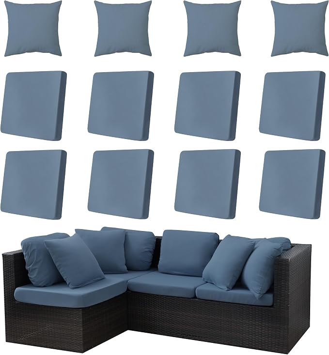 12-Piece Outdoor Cushion & Pillow Cover Set, 8 Seat Covers + 4 Pillow Covers by Unknown