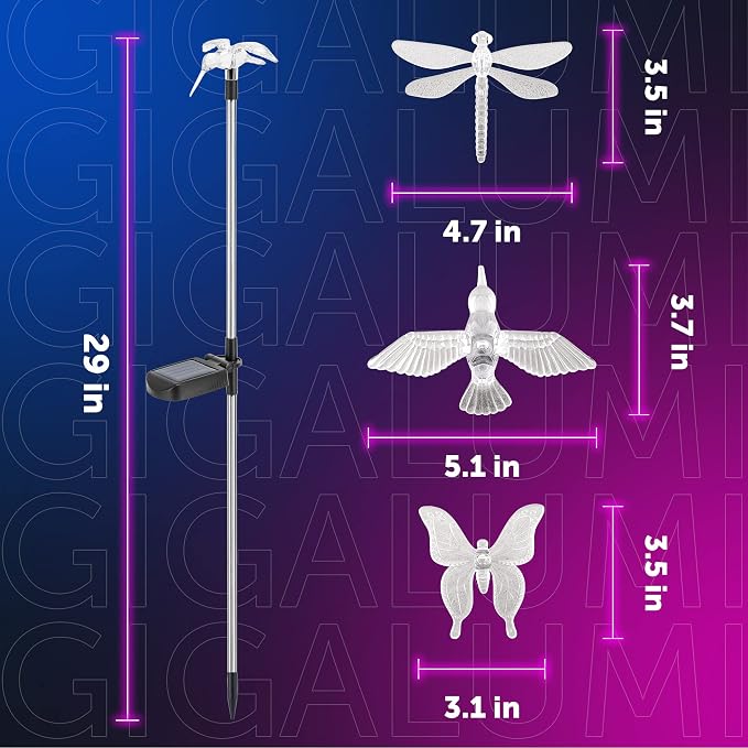 GIGALUMI Solar Garden Lights, 3 Pack Solar Butterfly Lights Decoration - Image 2