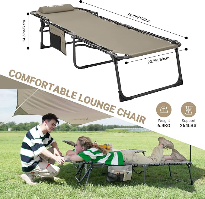 KingCamp Lounge Chair Outdoor, Folding Portable Tanning Chairs Comfy Adjustable - Image 3