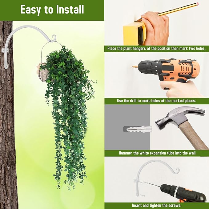 FEED GARDEN 2 Pack 12 Inch Hanging Plant Bracket Wall Hooks Decorative Plant - Image 6