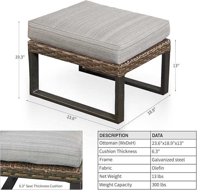 PatioFestival Patio Ottoman Outdoor Cushioned Wicker Foot Stool - Image 2