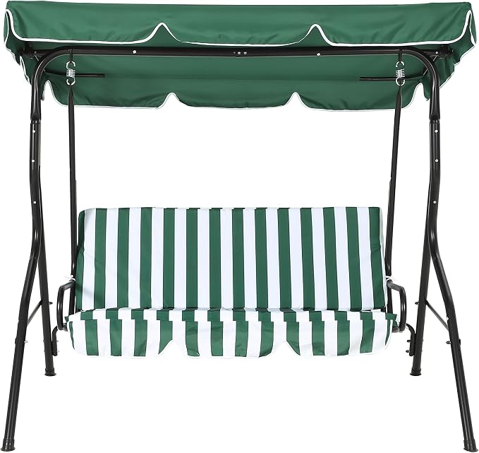 Outdoor Porch Swing Chair with Adjustable Canopy & Striped Seat Cushion - Image 8