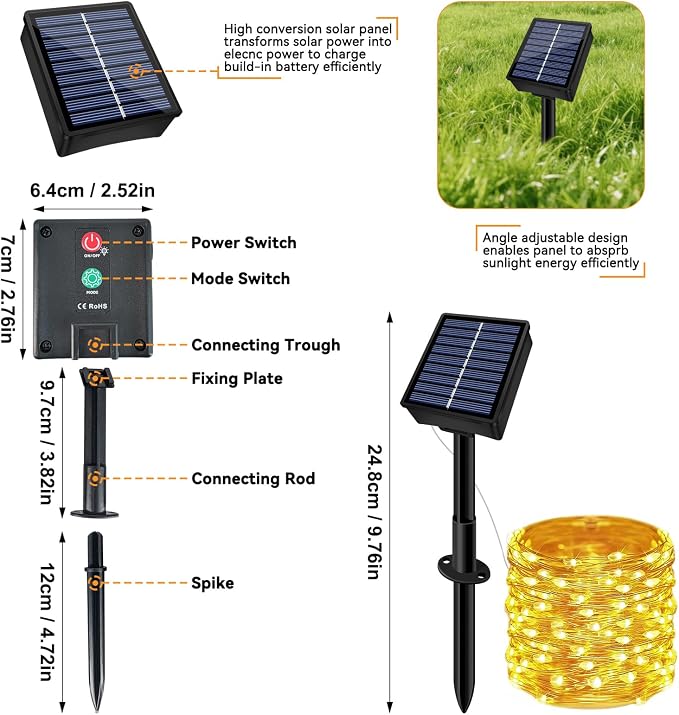 Solar String Lights Outdoor Waterproof 33ft 100LED 8 Modes Twinkle Lights Solar - Image 7