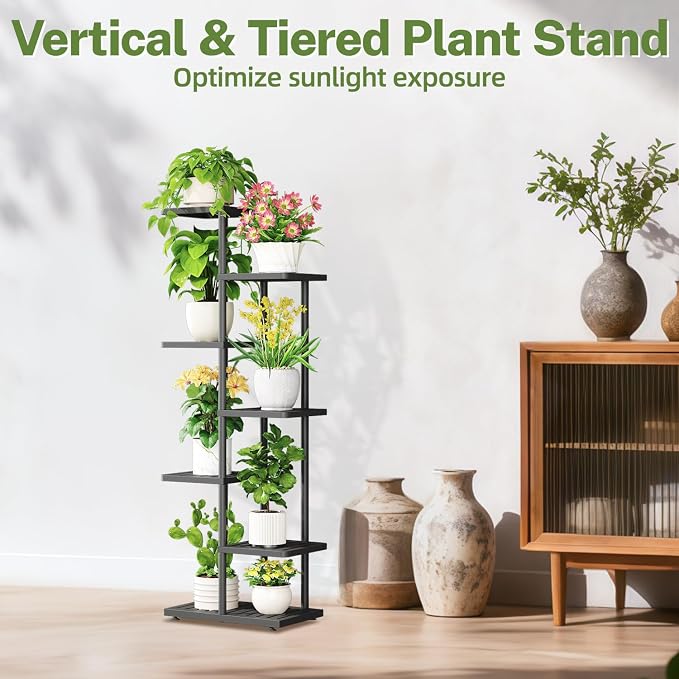 iDavosic.ly Plant Stand with Grow Light Indoor Outdoor, 6-Tier Tall Metal - Image 8