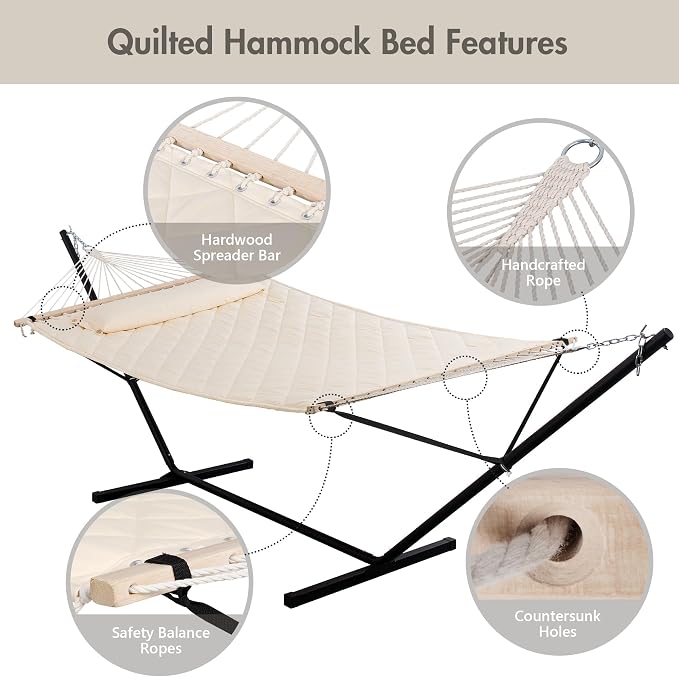 ANOW Outdoor Hammock with 12 Feet Heavy Duty Steel Stand, Two Person Hammock - Image 3