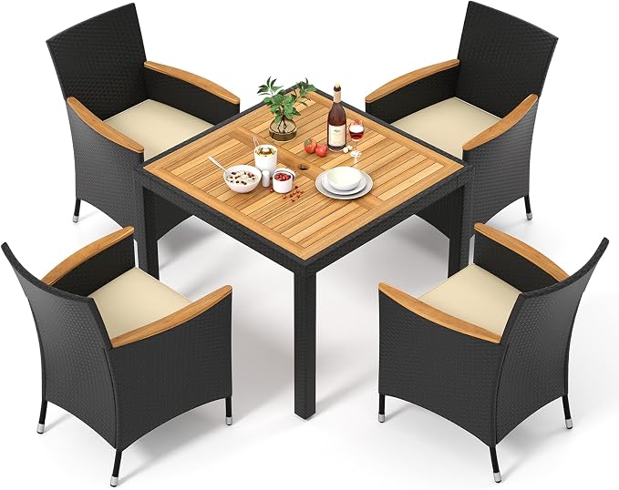 Tangkula 5 Pieces Rattan Outdoor Dining Set by TANGKULA