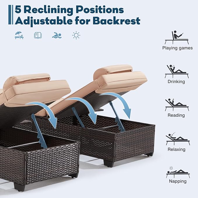 Outdoor Lounge Chairs, Pool Lounge Chairs Set of 2, Outdoor Chaise Lounge - Image 5