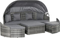 Outsunny 4-Piece Outdoor Rattan Furniture Set, Round Convertible Patio Daybed by Outsunny