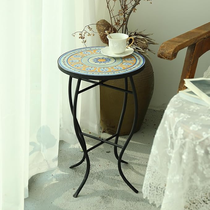 VCUTEKA Mosaic Side Table, Patio Accent Table Indoor and Outdoor End Table - Image 6