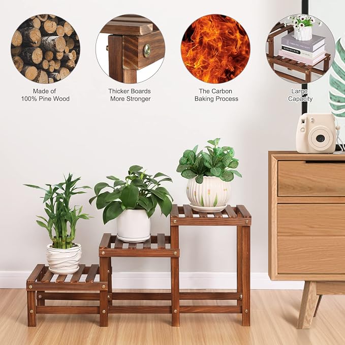 3 Tiers Plant Stand Indoor, Wood Plant Stands - Image 3
