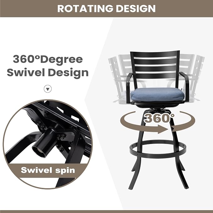 Pellebant 29.5" Outdoor Bar Stools Set of 2, Rust-Proof Aluminum Swivel Patio - Image 7