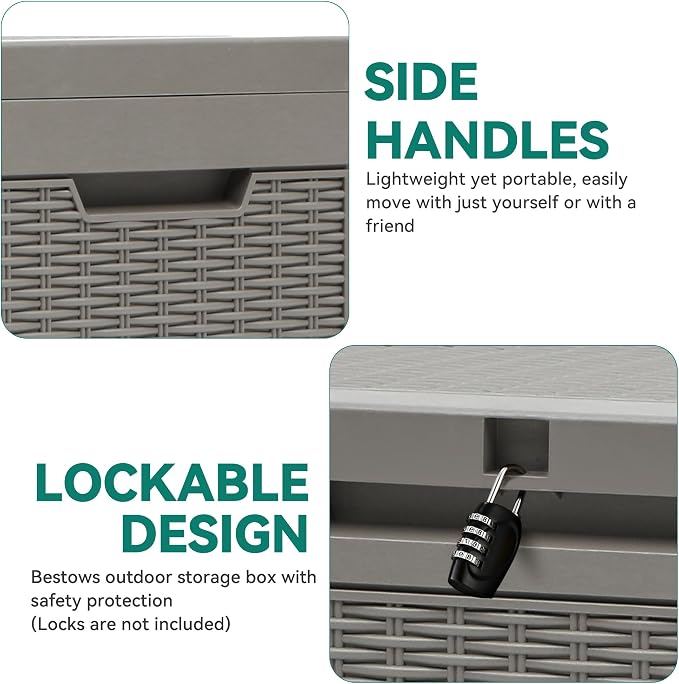 YITAHOME 60 Gallon Resin Deck Box, Weather Resistant Outdoor Rattan Storage Box - Image 2