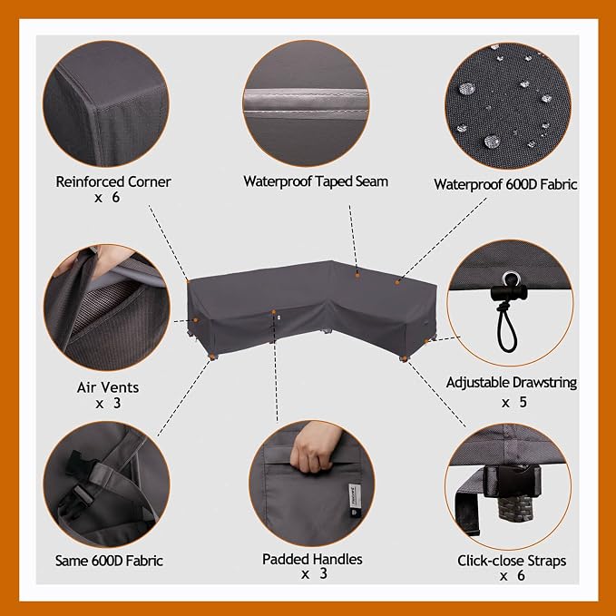 Heavy Duty Outdoor Sectional Sofa Cover, Lawn Patio Couch Protector - Image 2
