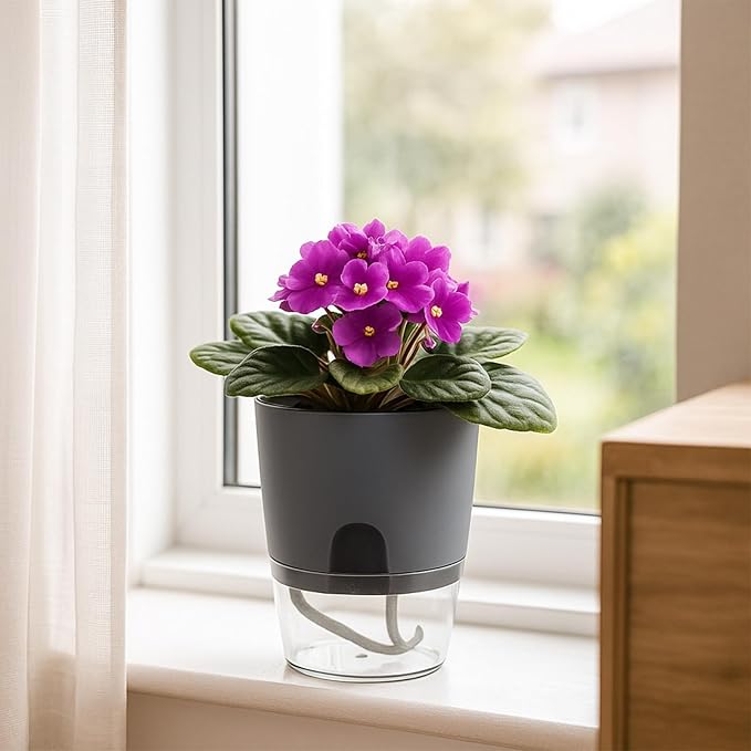 5 Pack Self Watering Pots for Indoor Plants, PlanterHoma 4 Inch Plant Pot - Image 4