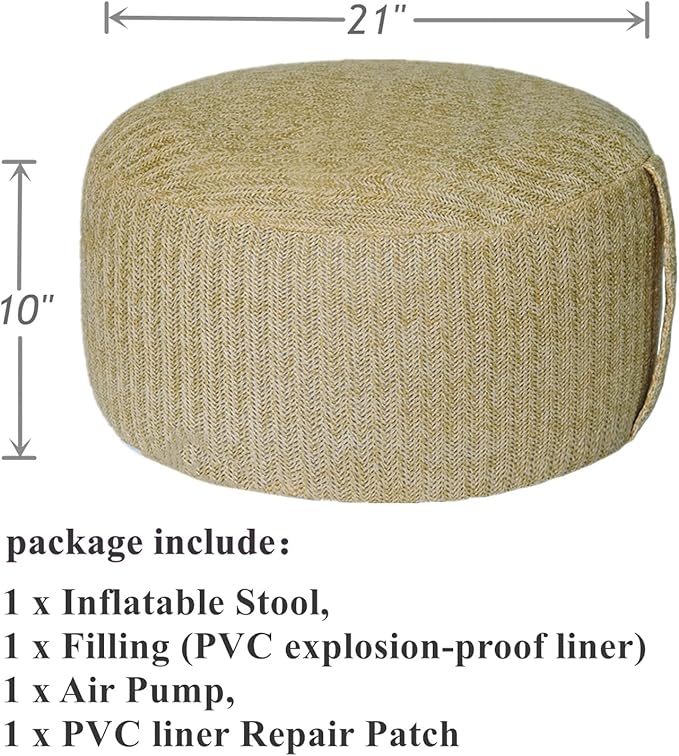Woven Inflatable Ottoman with Air Pump D21”x H10” Outdoor Indoor Pouf Patio - Image 3