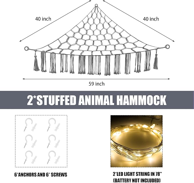 Stuffed Animal Hammock with LED Light, Large Stuffed Animals Storage Corner - Image 5