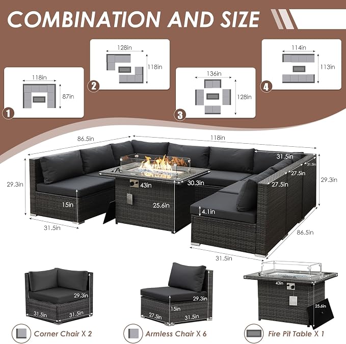 BULEXYARD 9 Pieces Highback Wicker Patio Furniture Set - Image 6