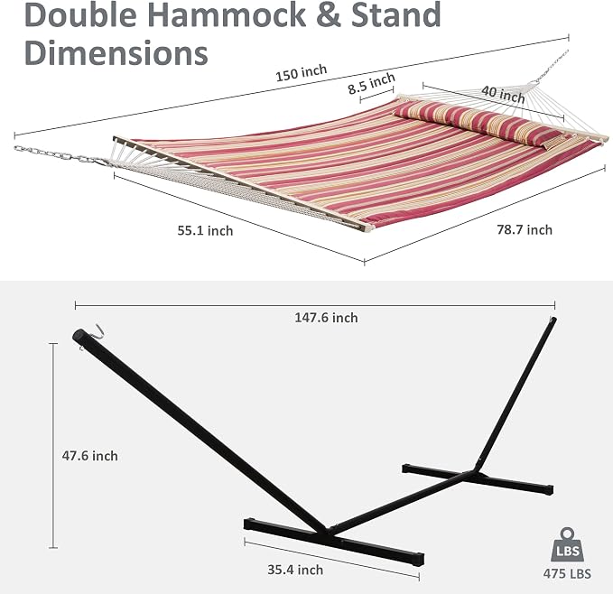 SUNCREAT Outdoor Hammock with Stand, Two Person Quilted Fabric Hammock Swing - Image 4