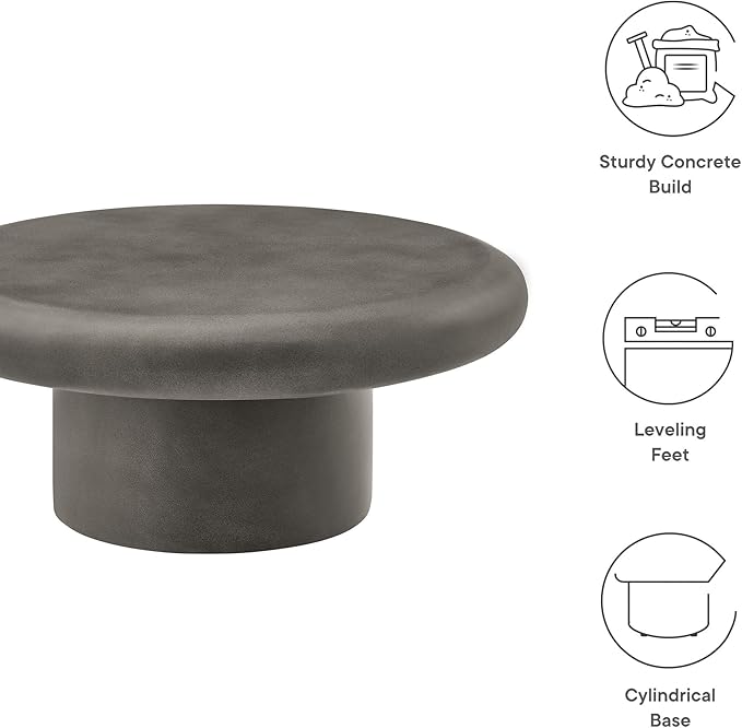 Modway Argos Round Concrete Coffee Table in Gray - Image 4