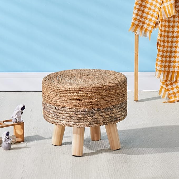 Wimarsbon Round Foot Stool Natural Seagrass Poufs Ottoman Hand Weave Footrest - Image 6