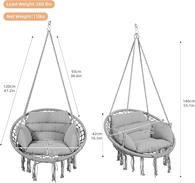 Goutime Hammock Chair, Macrame Hanging Swing Chairs - Image 4