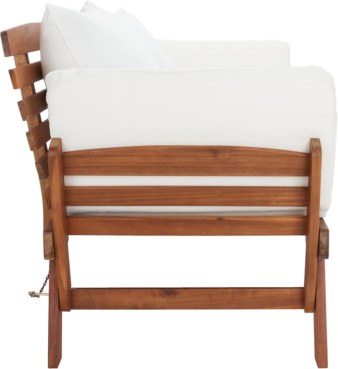 SAFAVIEH Outdoor Collection Emely Natural Acacia Wood/Beige Cushion Expandable - Image 8