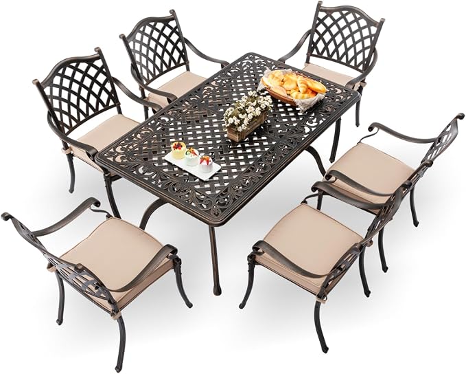 7-Piece Cast Aluminum Patio Furniture, Patio Dining Set by Unknown