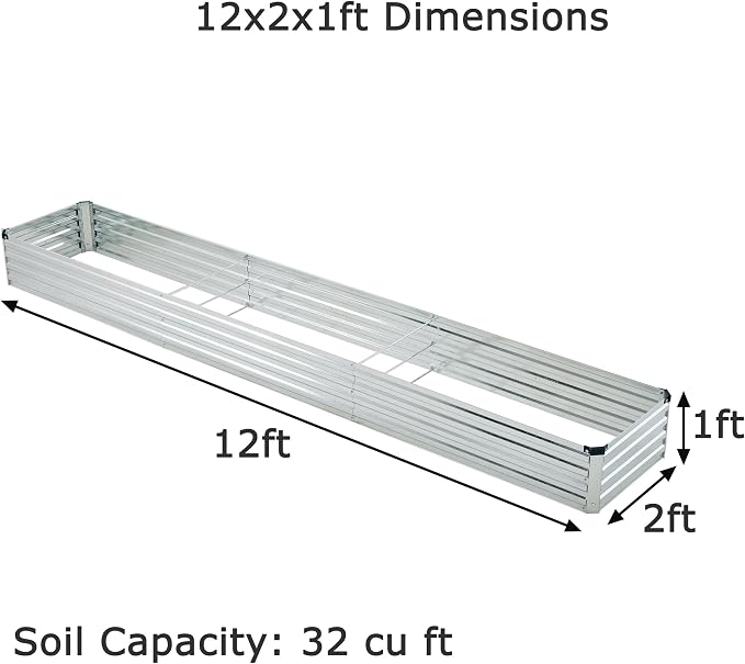 12x2x1ft Galvanized Raised Garden Bed, Outdoor Planter Box Metal Patio Kit - Image 2