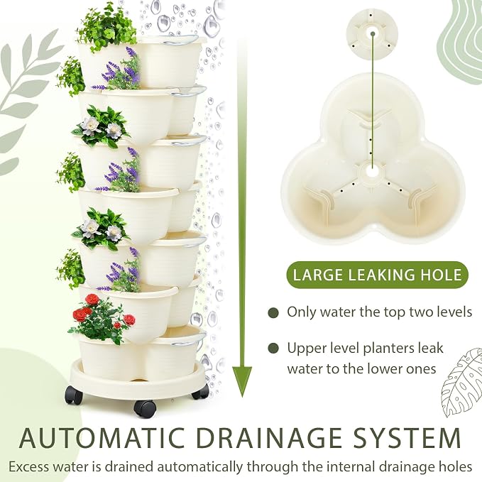 Umigy 2 Set Ivory 2 Set of 7 Tier Stackable Vertical Planters - Image 4