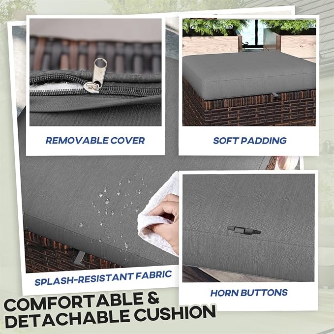 SSLine Outdoor Rattan Ottoman Set, 15.7W x 15.7D x 18.1H inches, All Weather - Image 5