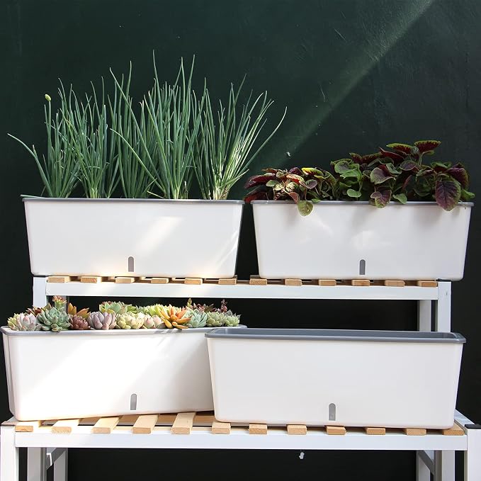 2 Pack Rectangular Planter 17 x 4.5 in Self Watering Planter Window Sill - Image 2