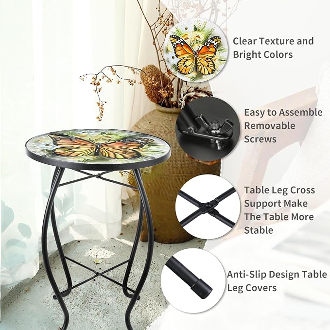 VCUTEKA Patio Side Table Outdoor Accent Table Small Mosaic Table Coffee Table - Image 5