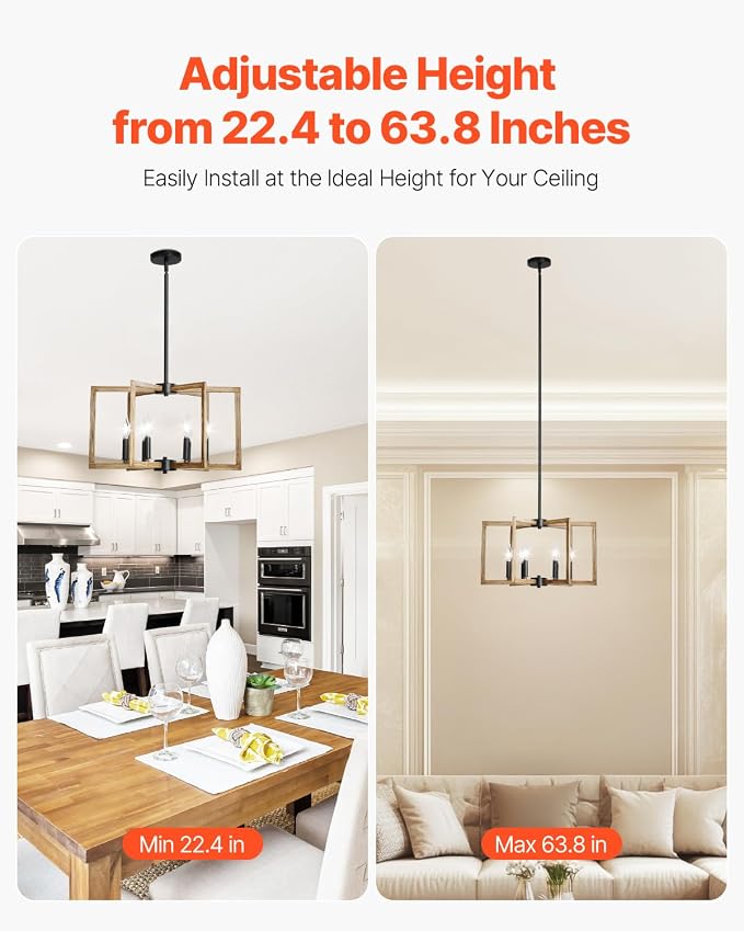 VEVOR 6-Light Chandelier, Metal Farmhouse Chandelier, Adjustable Height - Image 4