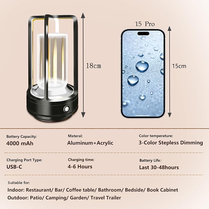 Portable Metal Table Lamp, 4000 mAh Rechargeable Outdoor Table Lamp, 3 Color - Image 5