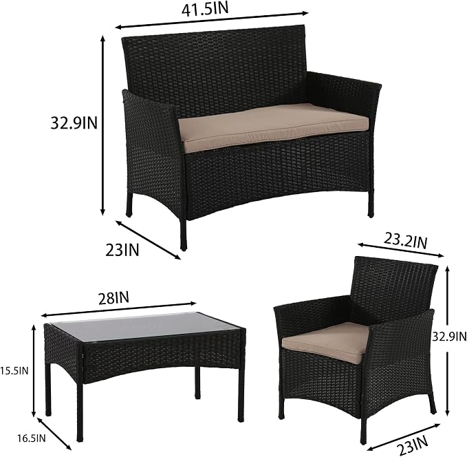 PayLessHere 4 Pieces Patio Furniture Set Rattan Outside Furniture Wicker Sofa - Image 8