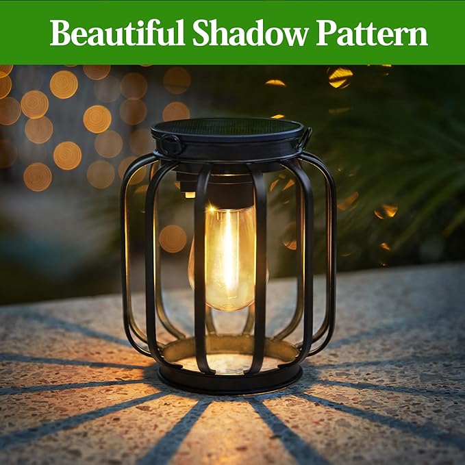 Solar Hanging Lanterns Outdoor: 2 Pack Metal Solar Hanging Lights - Image 2