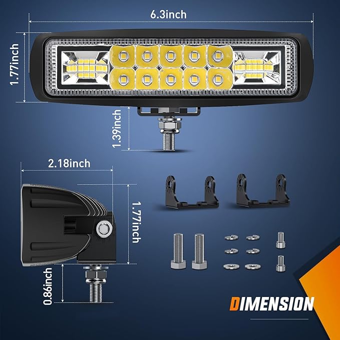 Nilight LED Pods 2PCS 6 Inch 60W Flood Spot Beam Combo Light Bar Driving Fog - Image 2