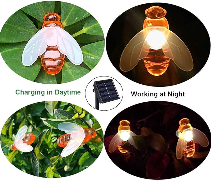 SEMILITS Solar String Lights 20LED Outdoor Waterproof Simulation Honey Bees - Image 2
