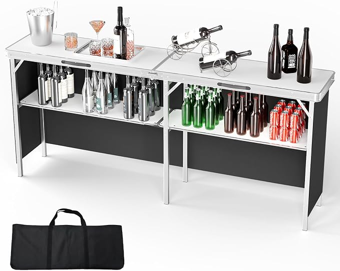 VINGLI 43" Portable Bar Table, 3-Tier Shelves, Carry Bag，Mobile Bar Table by VINGLI