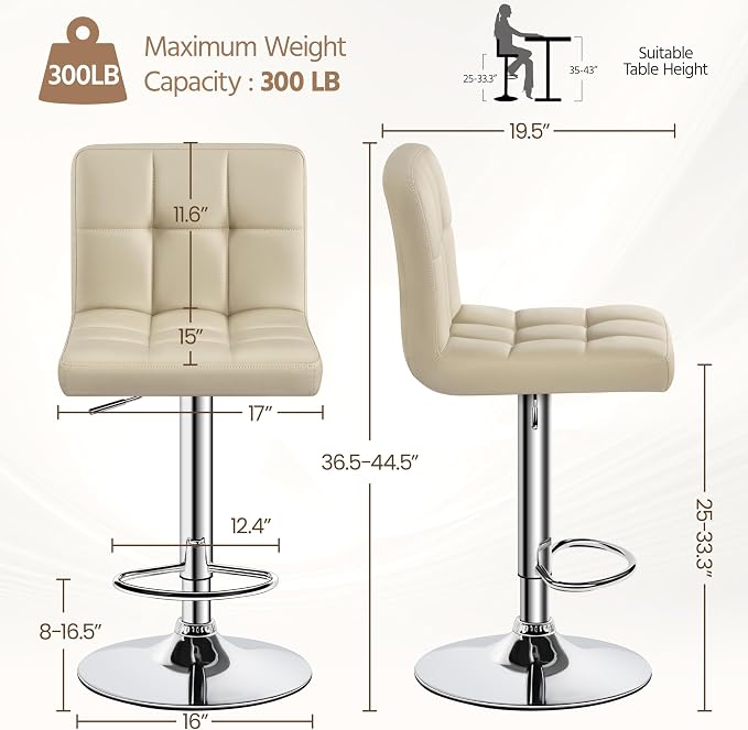 Yaheetech Bar Stools Set of 4, Adjustable PU Leather Swivel Barstools, Modern - Image 3
