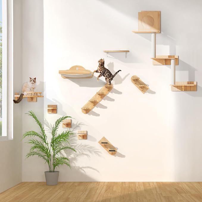 Wall Mounted Cat Hammock with 3 Climbing Steps, Pine Wood Cat Climbing Shelves - Image 6