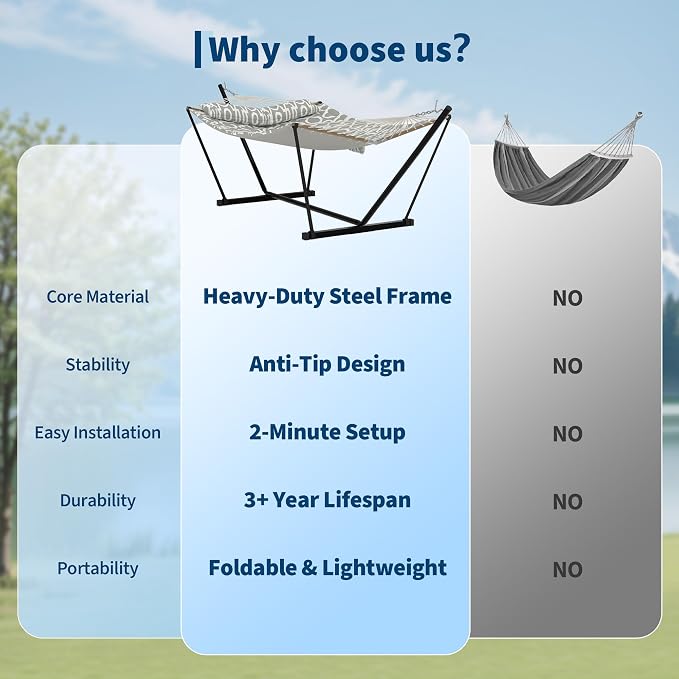 2 Person Double Hammock with Adjustable Steel Stand & Pillow, Heavy Duty - Image 6