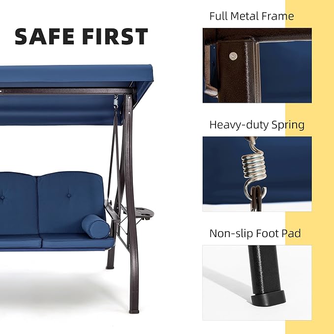 HOMREST 3 Seat Outdoor Porch Swing - Image 3