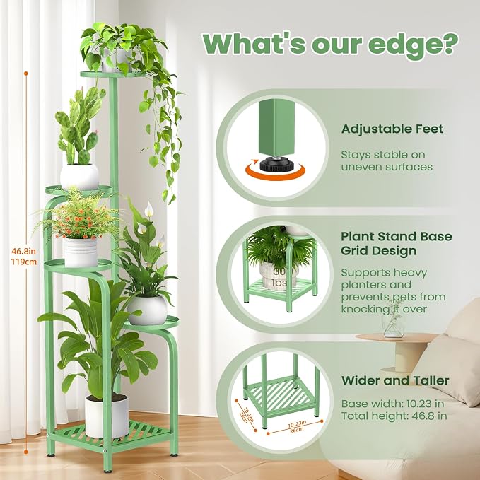 TOSKING 5 Tier Tall Plant Stand Indoor Outdoor, Heavy Duty Corner Shelf - Image 4